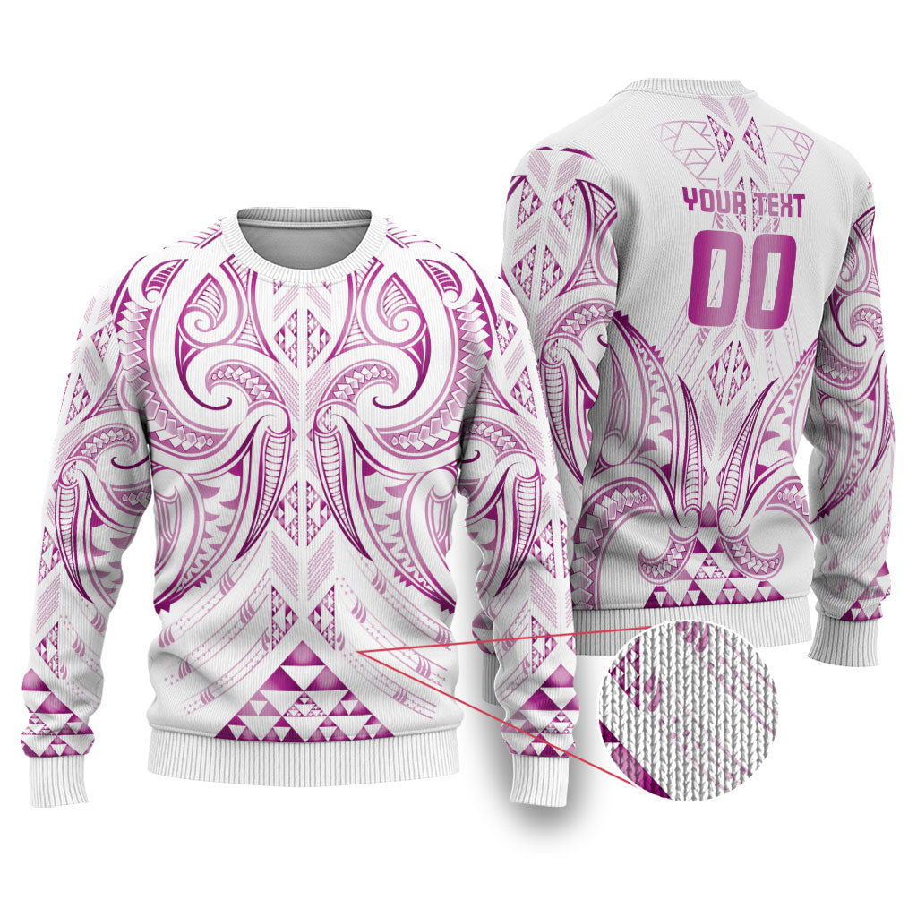 Maori Rugby Custom Ngaru Mangopare Ugly Christmas Sweater Mawhero Niho Taniwha Motif LT9 Pink - Polynesian Pride