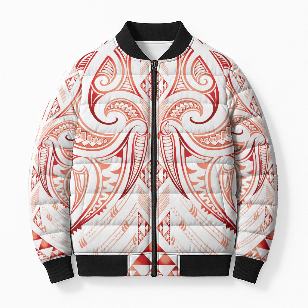 Maori Rugby Custom Ngaru Mangopare Bomber Puffer Jacket Whero Niho Taniwha Motif LT9 Unisex Red - Polynesian Pride