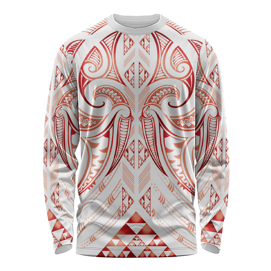 Maori Rugby Custom Ngaru Mangopare Long Sleeve Shirt Whero Niho Taniwha Motif LT9 Unisex Red - Polynesian Pride