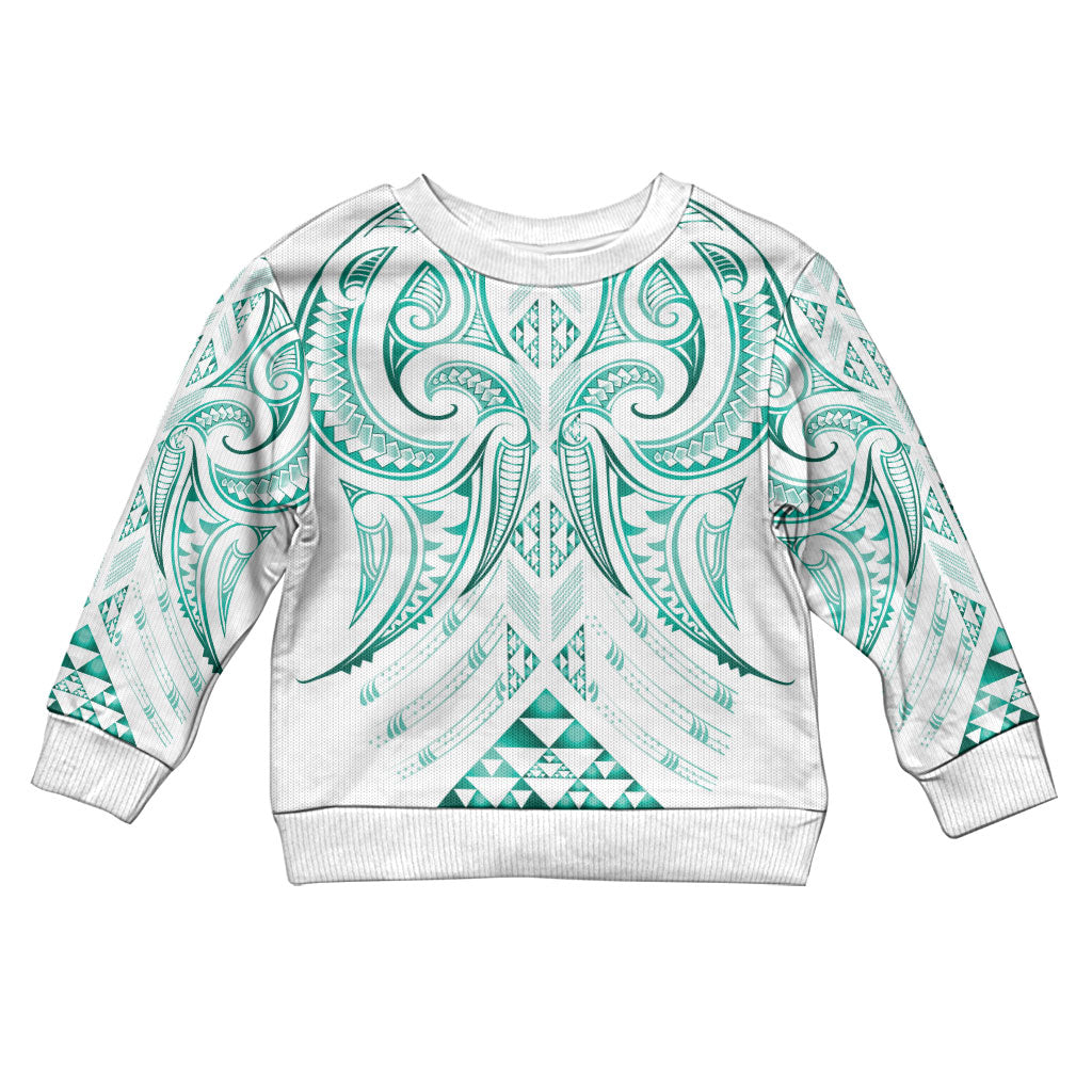 Maori Rugby Custom Ngaru Mangopare Kid Ugly Christmas Sweater Karikiorangi Taniwha Motif LT9 Kid Turquoise - Polynesian Pride