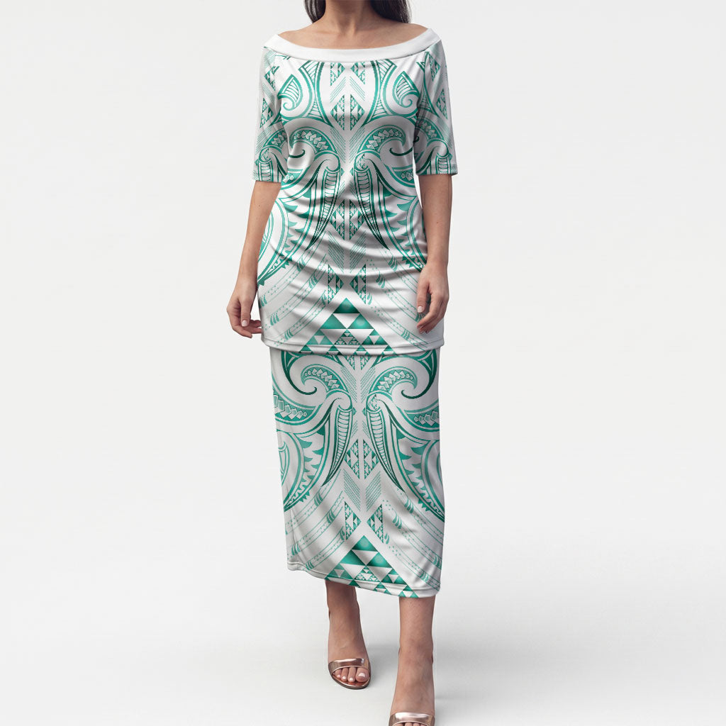 Maori Rugby Custom Ngaru Mangopare Puletasi Karikiorangi Taniwha Motif LT9 Long Dress Turquoise - Polynesian Pride