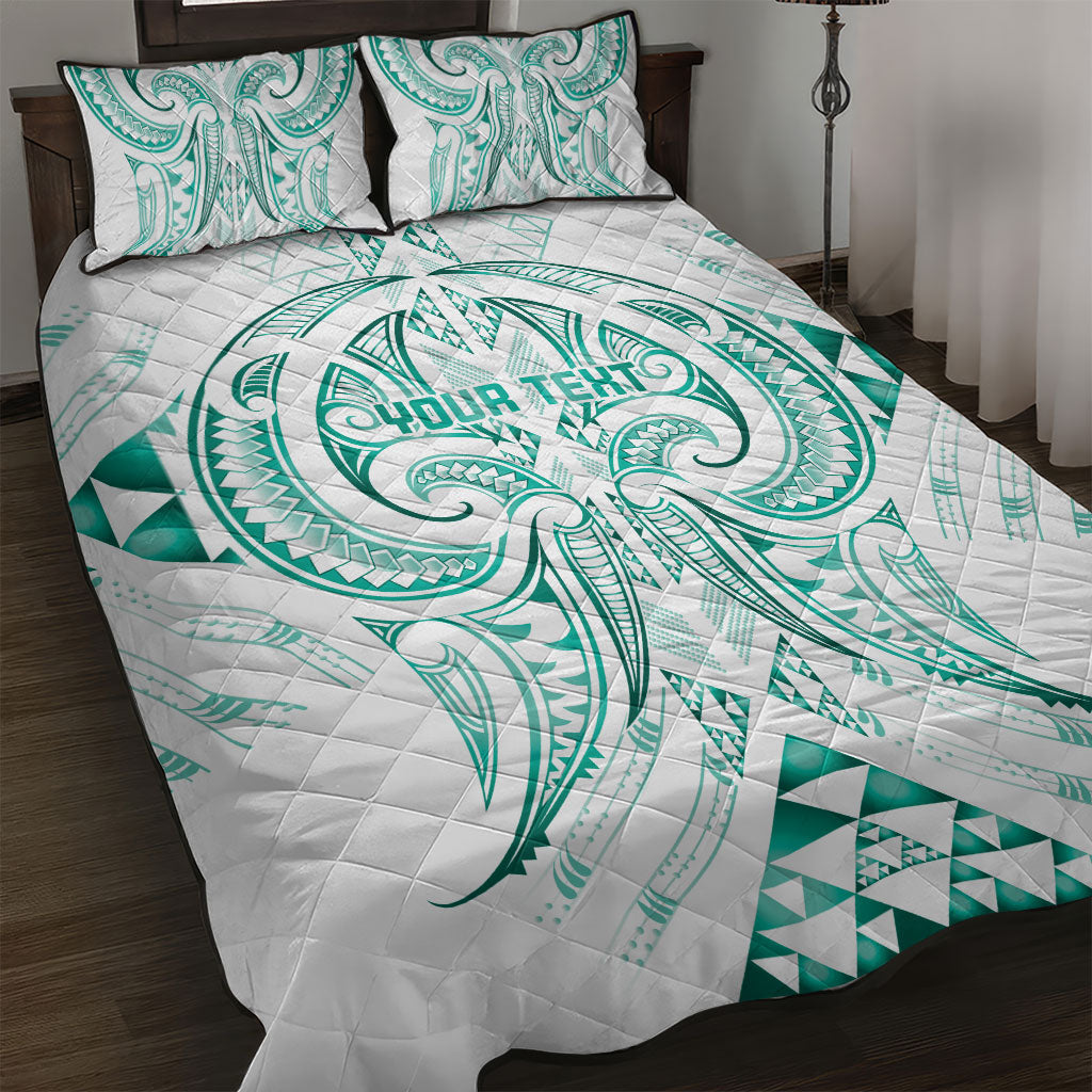 Maori Rugby Custom Ngaru Mangopare Quilt Bed Set Karikiorangi Taniwha Motif LT9 Turquoise - Polynesian Pride