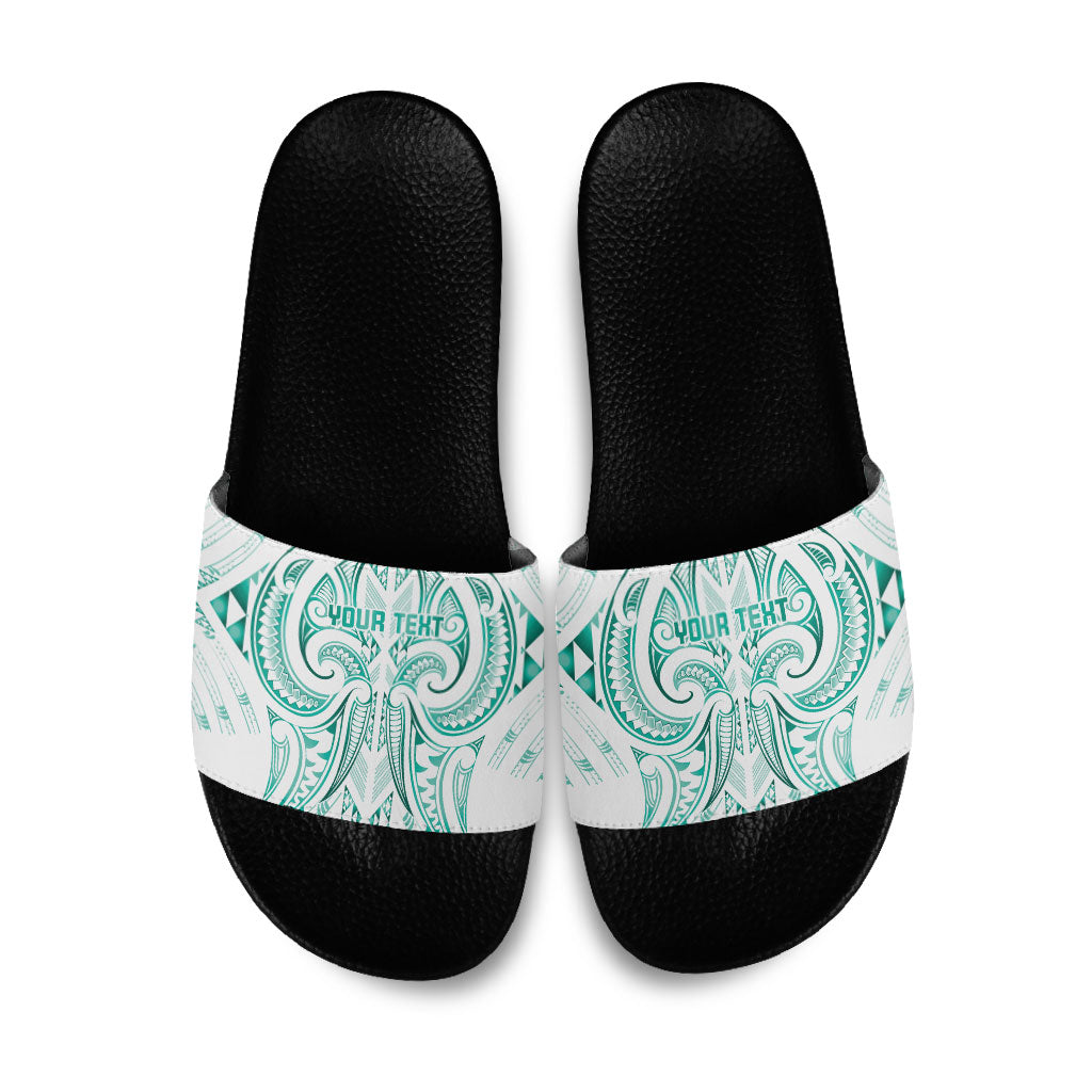 Maori Rugby Custom Ngaru Mangopare Slide Sandals Karikiorangi Taniwha Motif LT9 Turquoise - Polynesian Pride