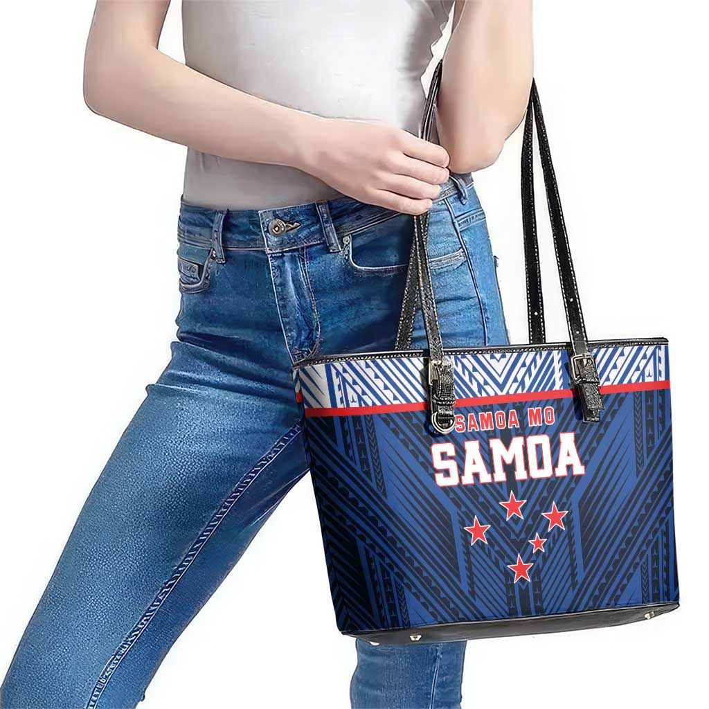 Rugby Toa Samoa Leather Tote Bag Samoa mo Samoa Island Warrior Pride - Polynesian Pride