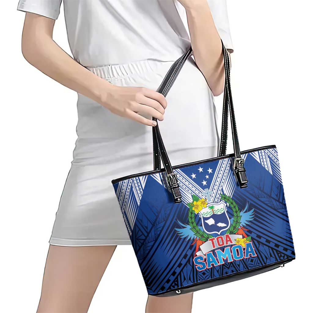 Rugby Toa Samoa Leather Tote Bag Samoa mo Samoa Strength in Tatau - Polynesian Pride