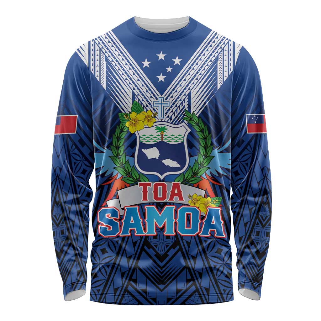 Custom Rugby Toa Samoa Long Sleeve Shirt Samoa mo Samoa Strength in Tatau - Polynesian Pride
