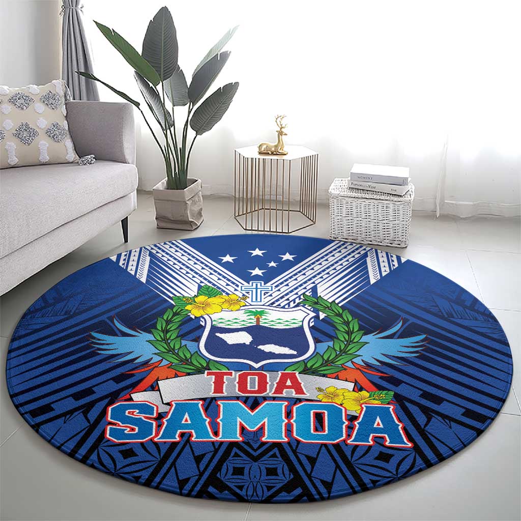 Rugby Toa Samoa Round Carpet Samoa mo Samoa Strength in Tatau - Polynesian Pride