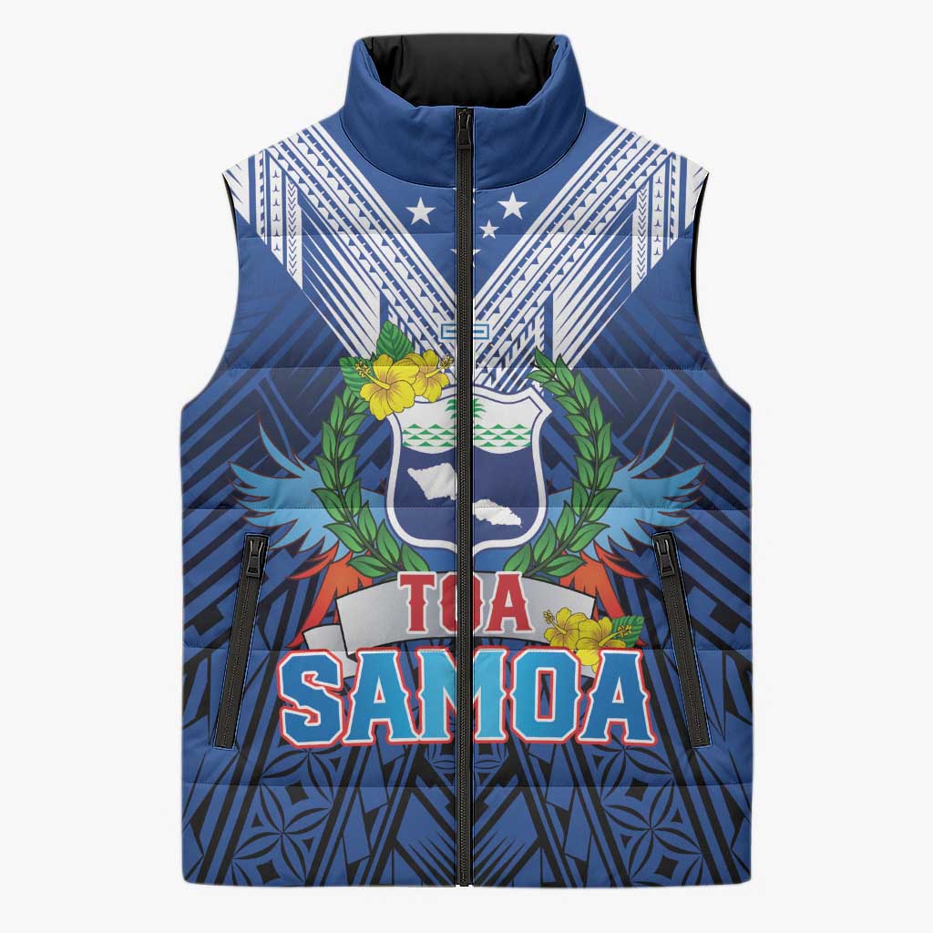 Custom Rugby Toa Samoa Sleeveless Puffer Jacket Samoa mo Samoa Strength in Tatau - Polynesian Pride