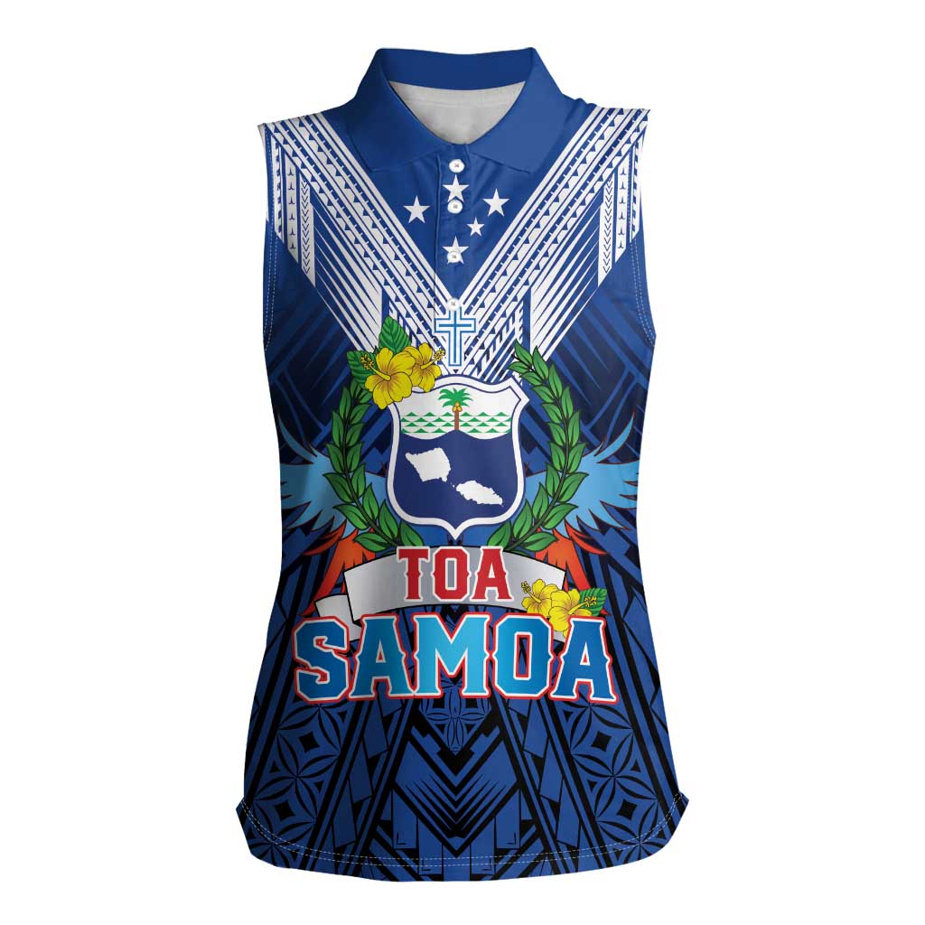 Custom Rugby Toa Samoa Women Sleeveless Polo Shirt Samoa mo Samoa Strength in Tatau - Polynesian Pride