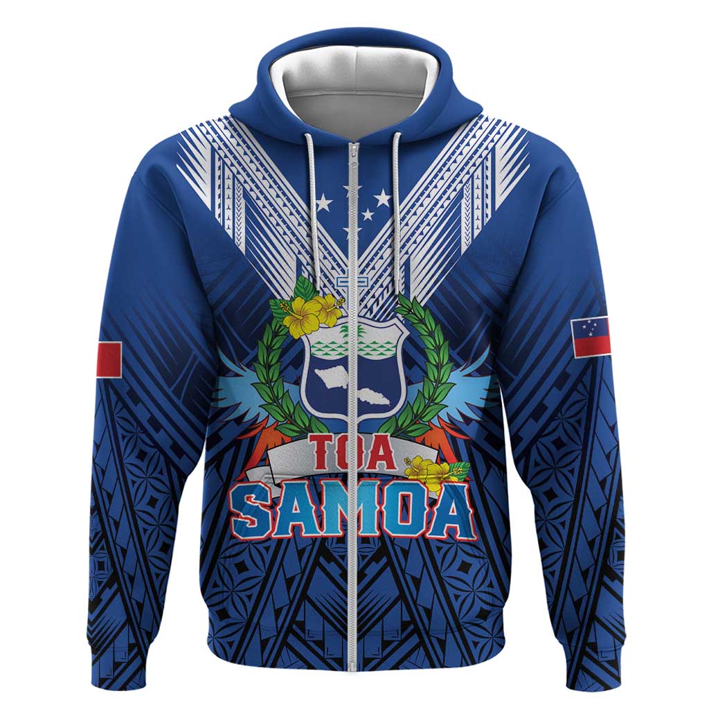 Custom Rugby Toa Samoa Zip Hoodie Samoa mo Samoa Strength in Tatau - Polynesian Pride