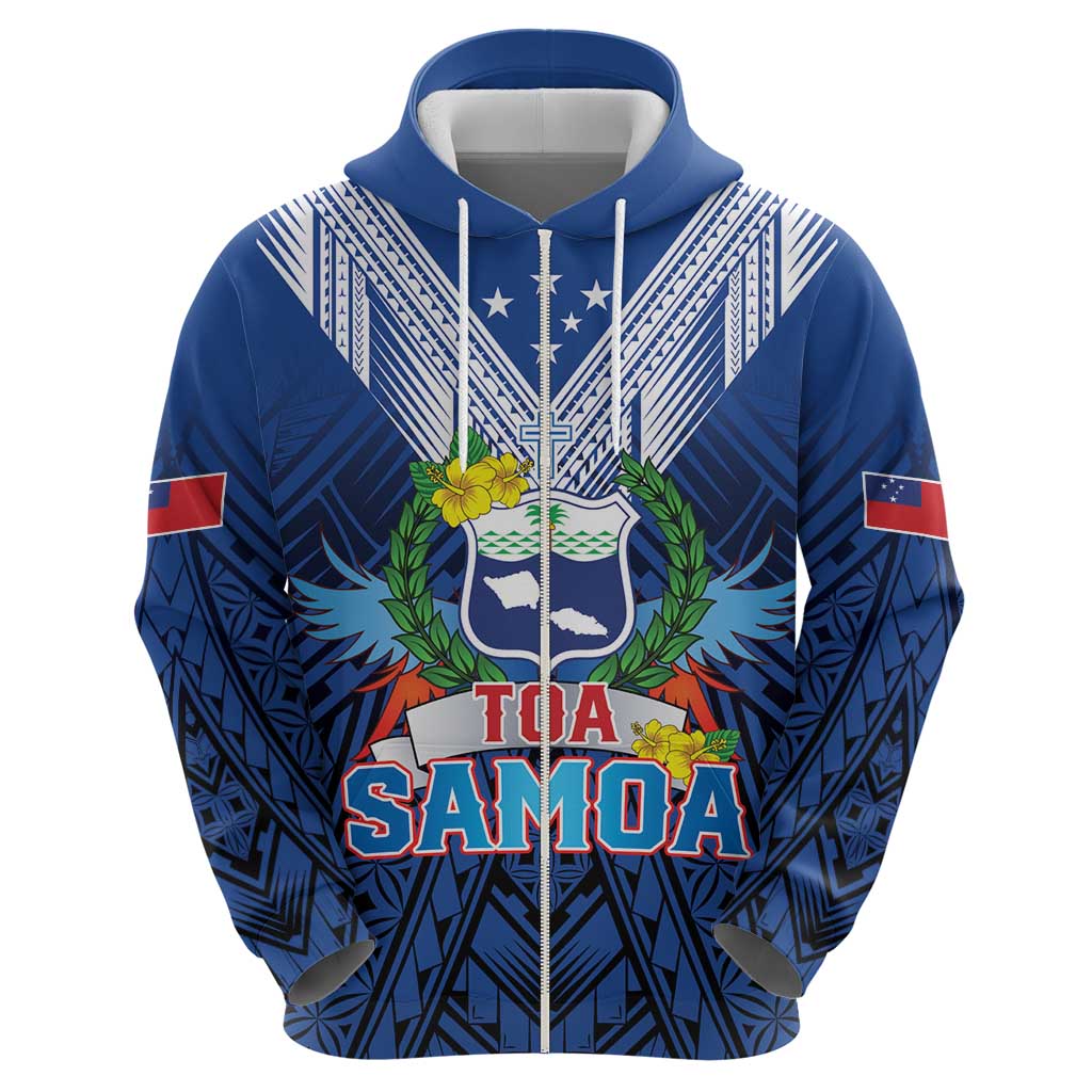 Custom Rugby Toa Samoa Zip Hoodie Samoa mo Samoa Strength in Tatau - Polynesian Pride