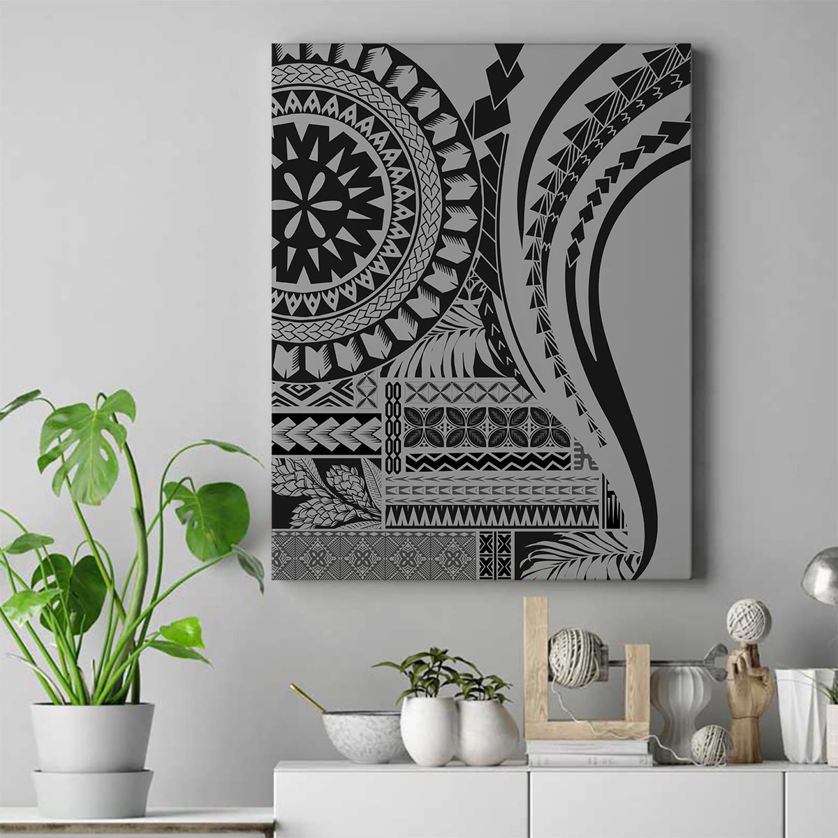 Samoa Siapo Arty Canvas Wall Art Black Style LT9 Black - Polynesian Pride