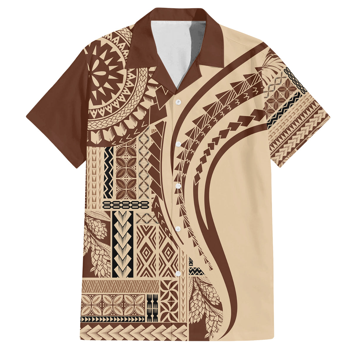 Samoa Siapo Arty Family Matching Tank Maxi Dress and Hawaiian Shirt Brown Style LT9 Dad's Shirt - Short Sleeve Brown - Polynesian Pride