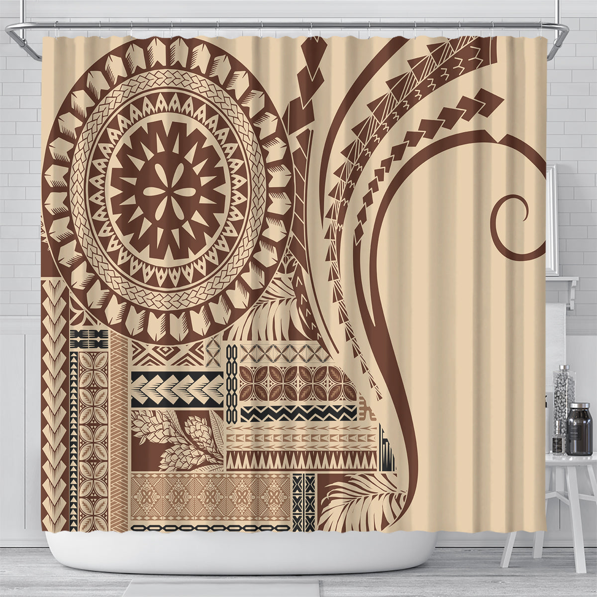 Samoa Siapo Arty Shower Curtain Brown Style LT9 - Polynesian Pride