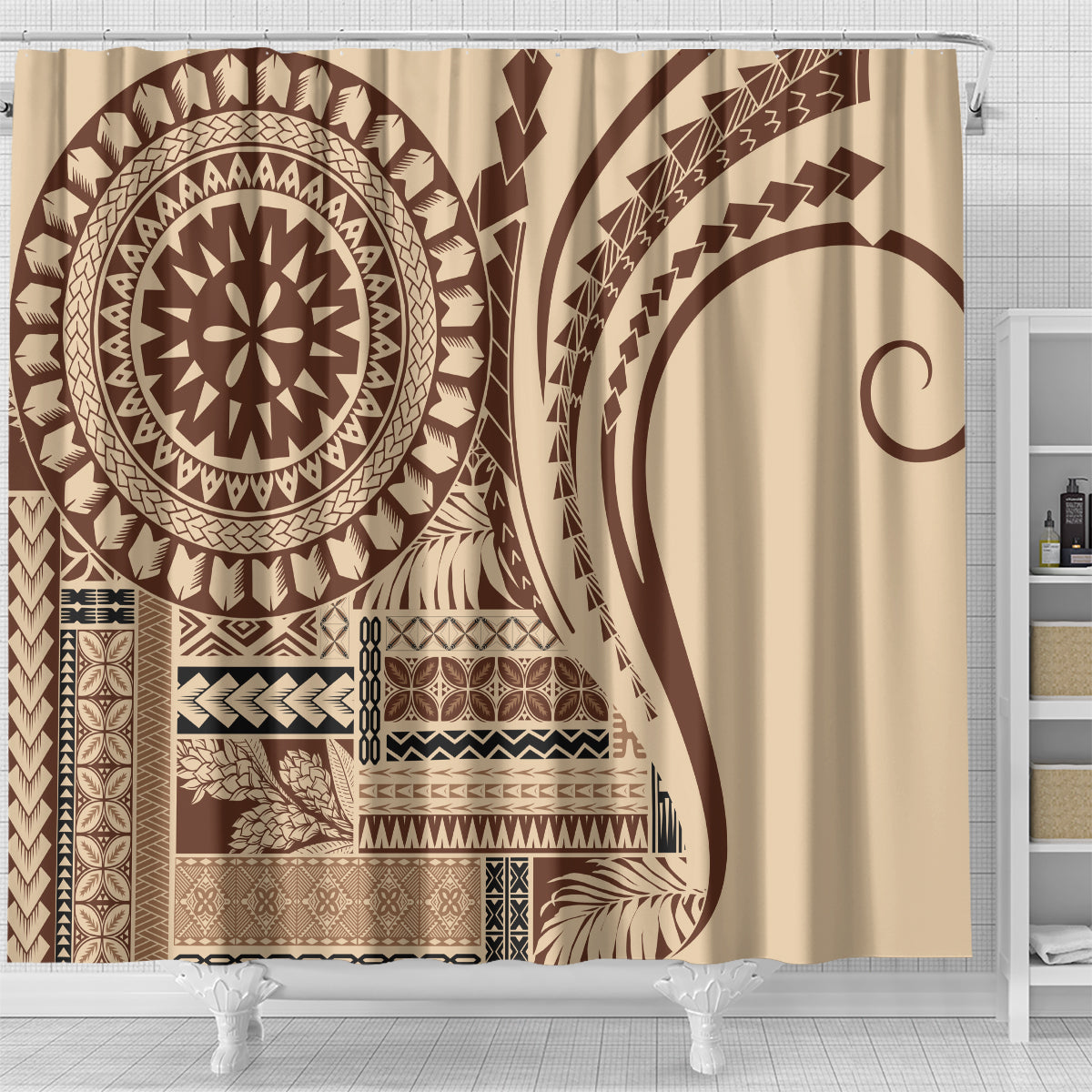 Samoa Siapo Arty Shower Curtain Brown Style LT9 - Polynesian Pride