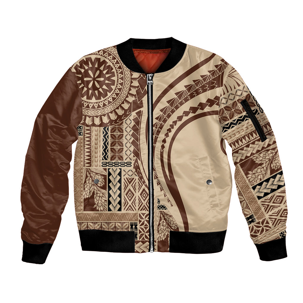 Samoa Siapo Arty Sleeve Zip Bomber Jacket Brown Style LT9 Unisex Brown - Polynesian Pride