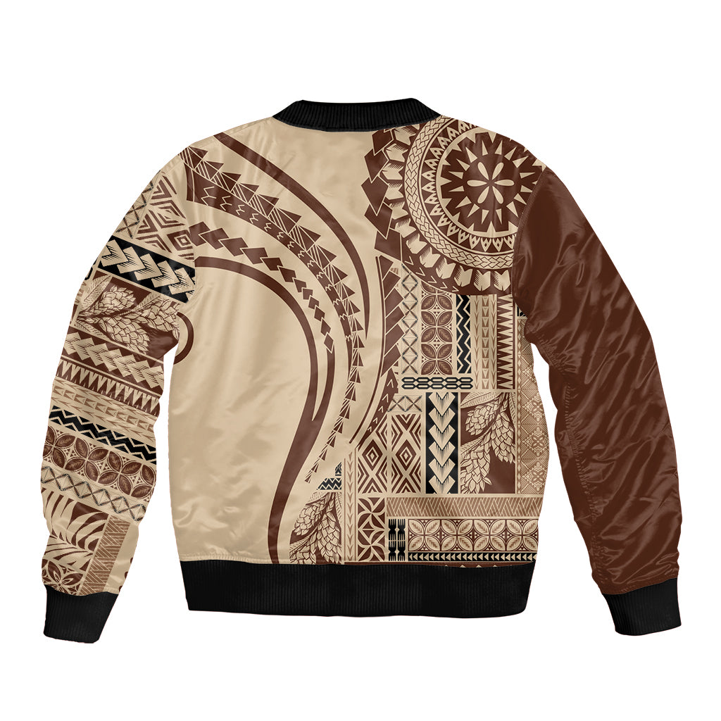 Samoa Siapo Arty Sleeve Zip Bomber Jacket Brown Style LT9 - Polynesian Pride