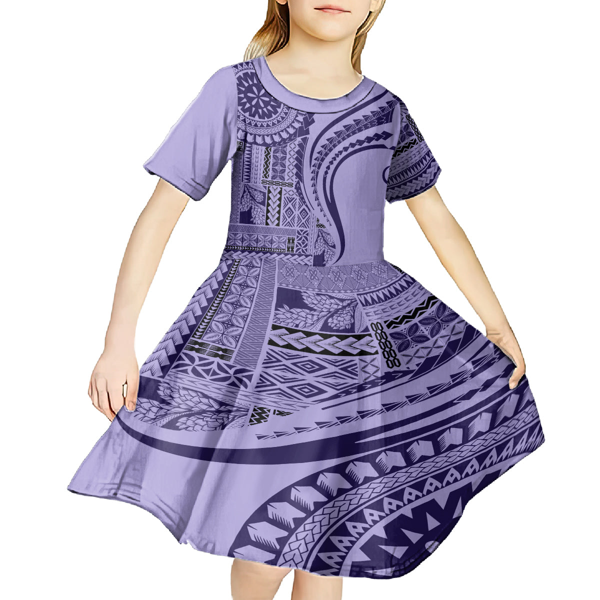 Samoa Siapo Arty Kid Short Sleeve Dress Purple Style LT9 - Polynesian Pride