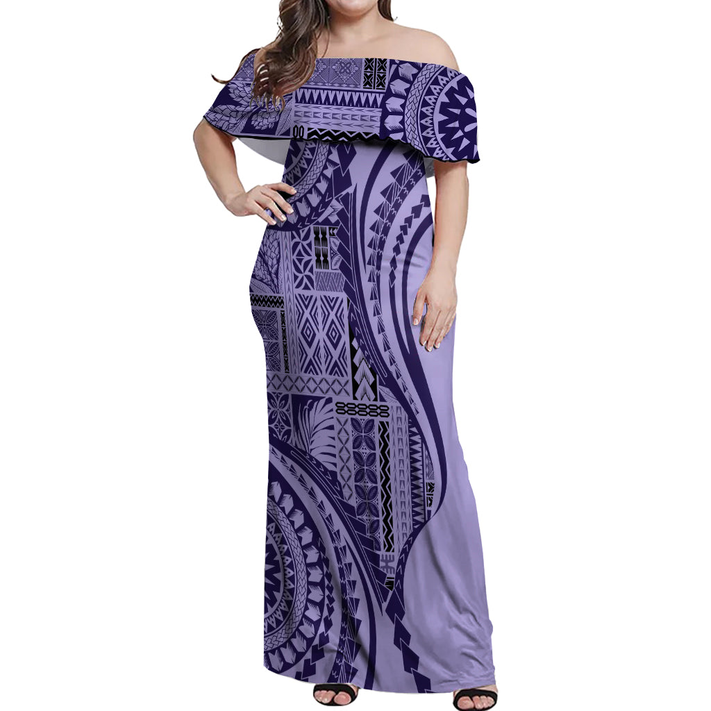 Samoa Siapo Arty Off Shoulder Maxi Dress Purple Style LT9 Women Purple - Polynesian Pride