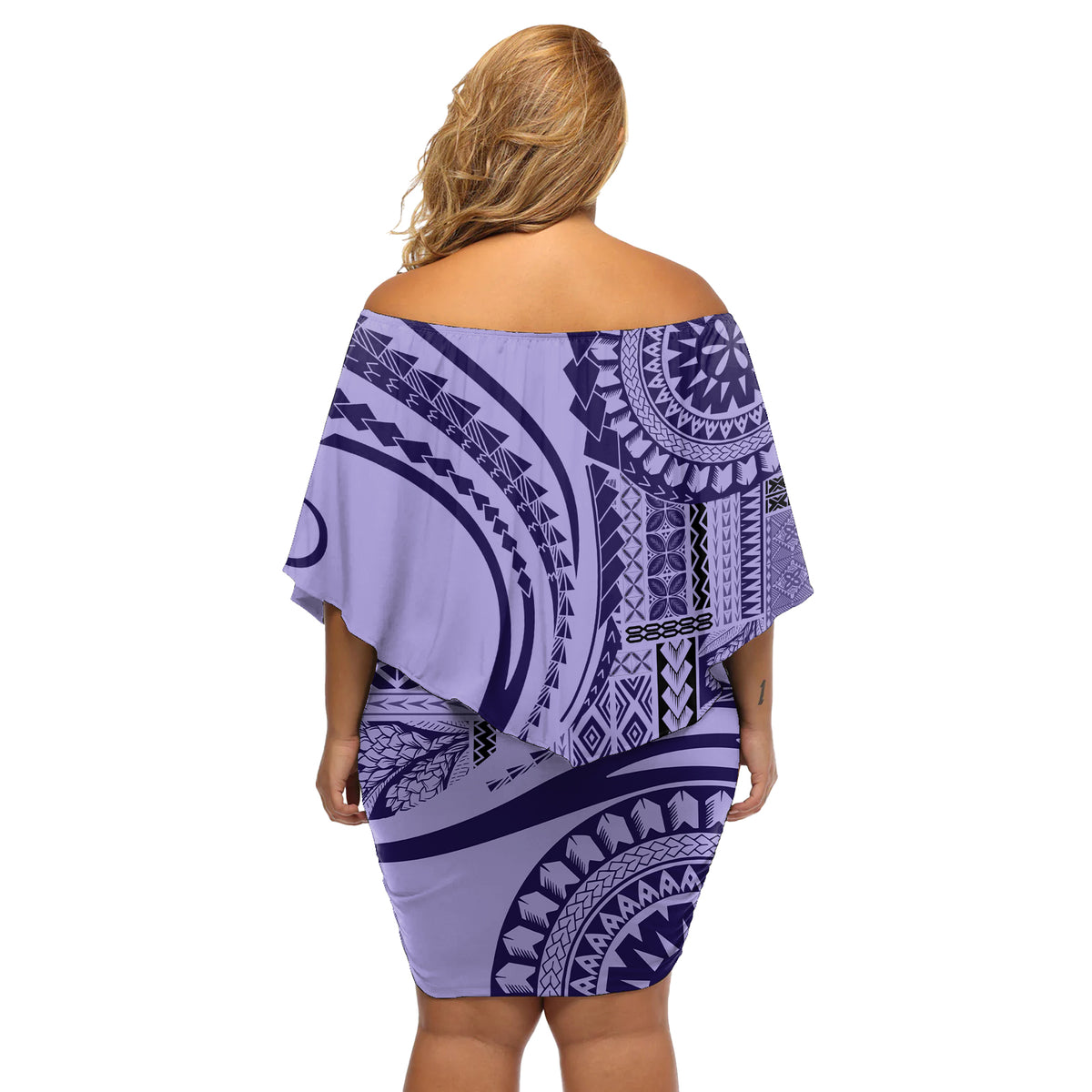 Samoa Siapo Arty Off Shoulder Short Dress Purple Style LT9 - Polynesian Pride