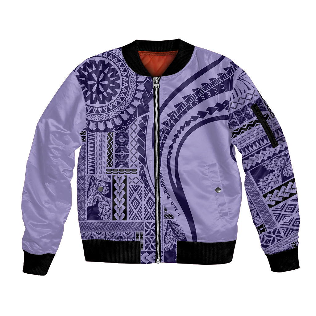 Samoa Siapo Arty Sleeve Zip Bomber Jacket Purple Style LT9 Unisex Purple - Polynesian Pride