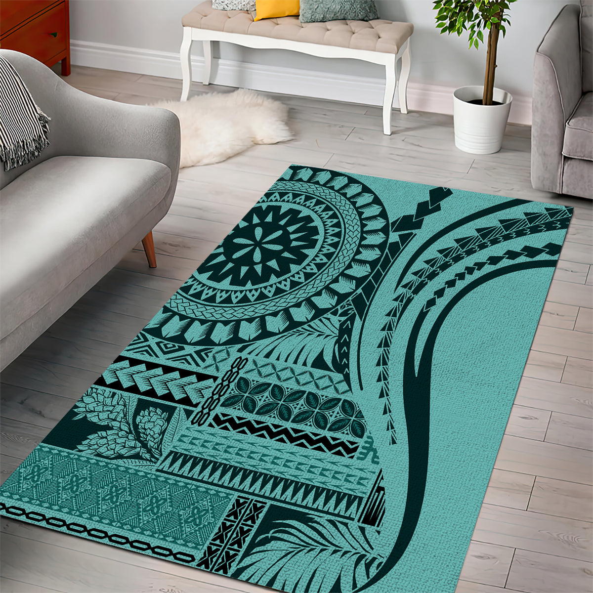 Samoa Siapo Arty Area Rug Turquoise Style LT9 - Polynesian Pride