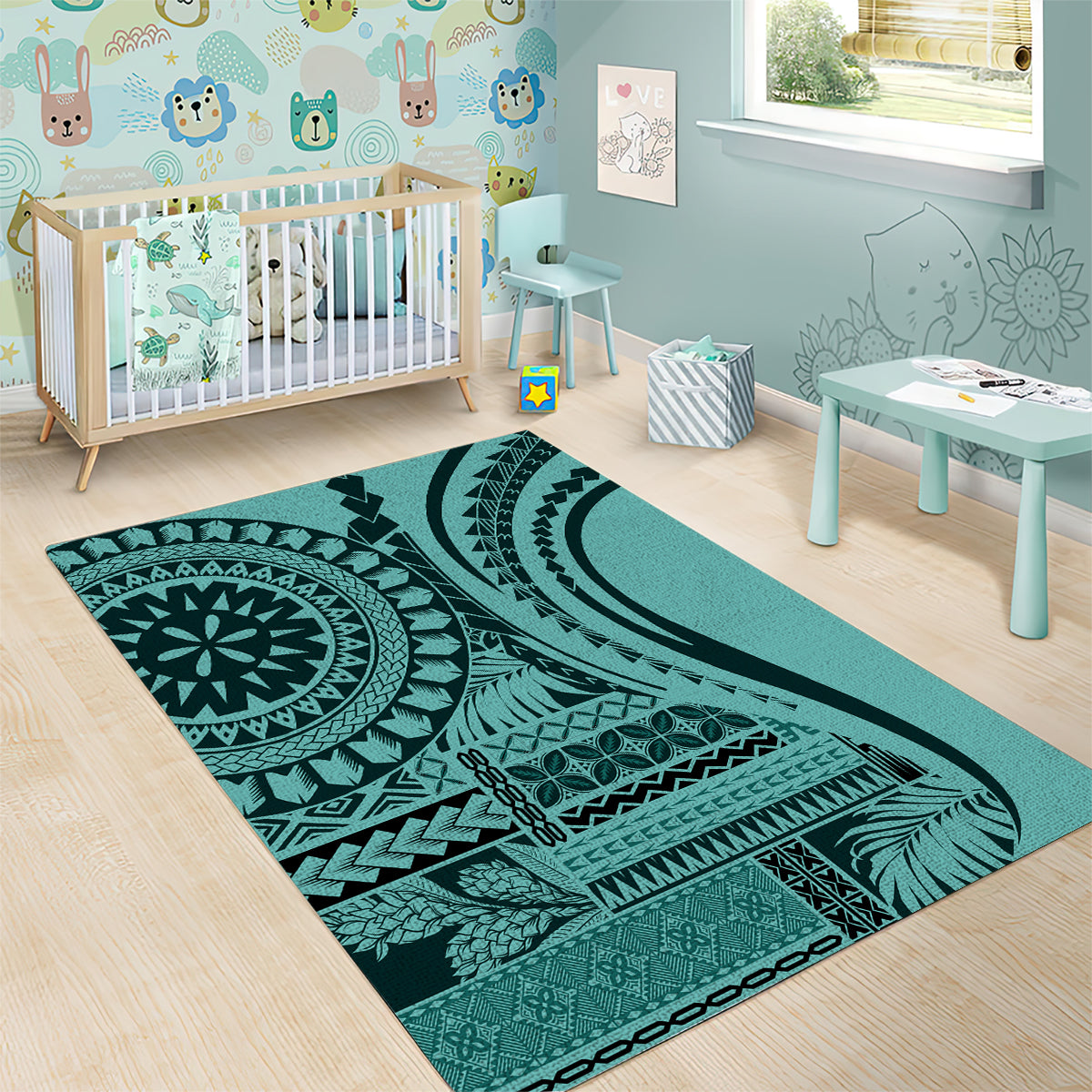 Samoa Siapo Arty Area Rug Turquoise Style LT9 - Polynesian Pride