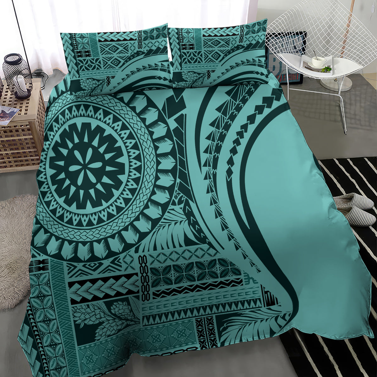 Samoa Siapo Arty Bedding Set Turquoise Style LT9 - Polynesian Pride