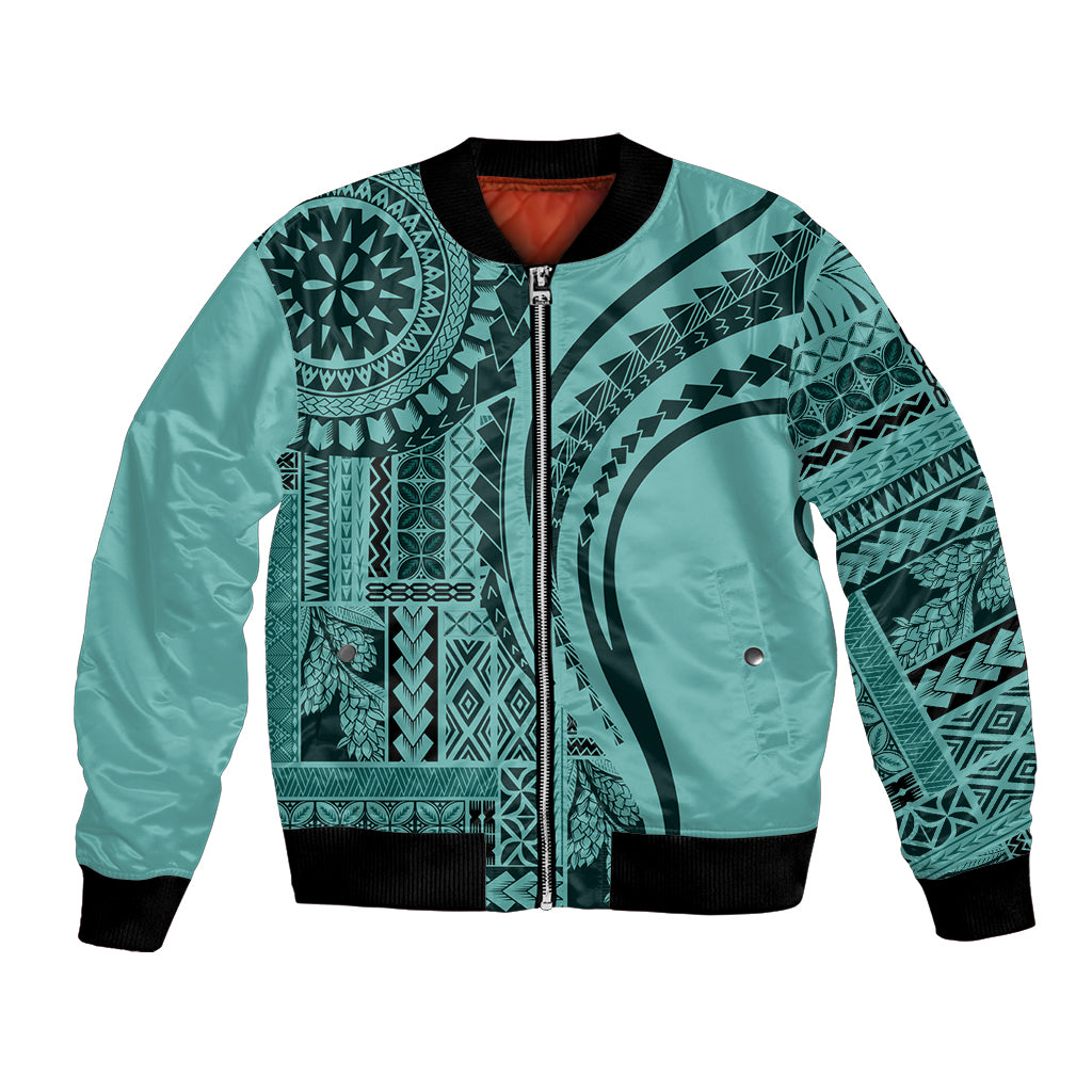 Samoa Siapo Arty Bomber Jacket Turquoise Style LT9 Unisex Turquoise - Polynesian Pride