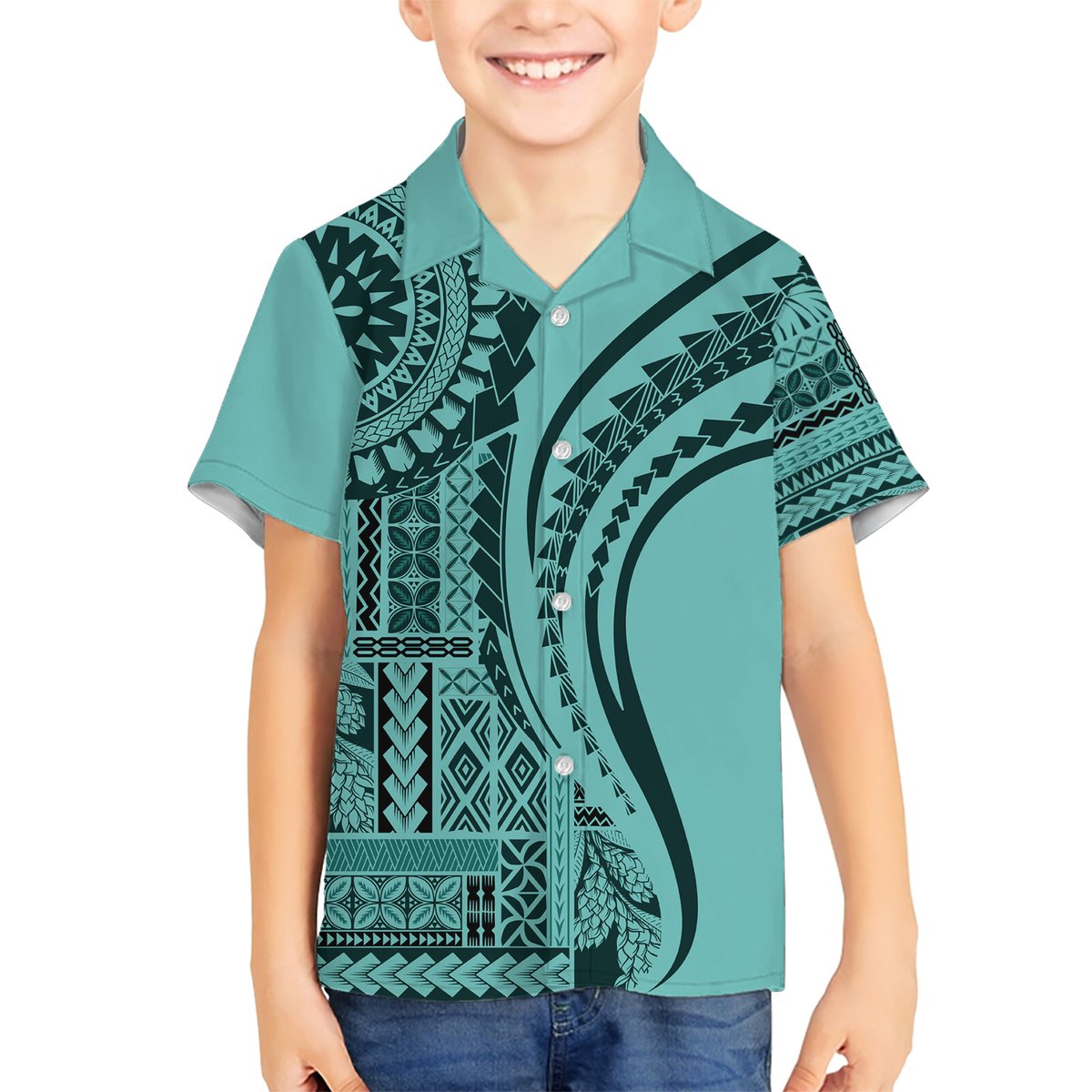 Samoa Siapo Arty Hawaiian Shirt Turquoise Style LT9 - Polynesian Pride