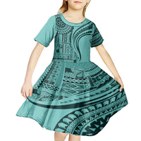 Samoa Siapo Arty Kid Short Sleeve Dress Turquoise Style LT9 - Polynesian Pride