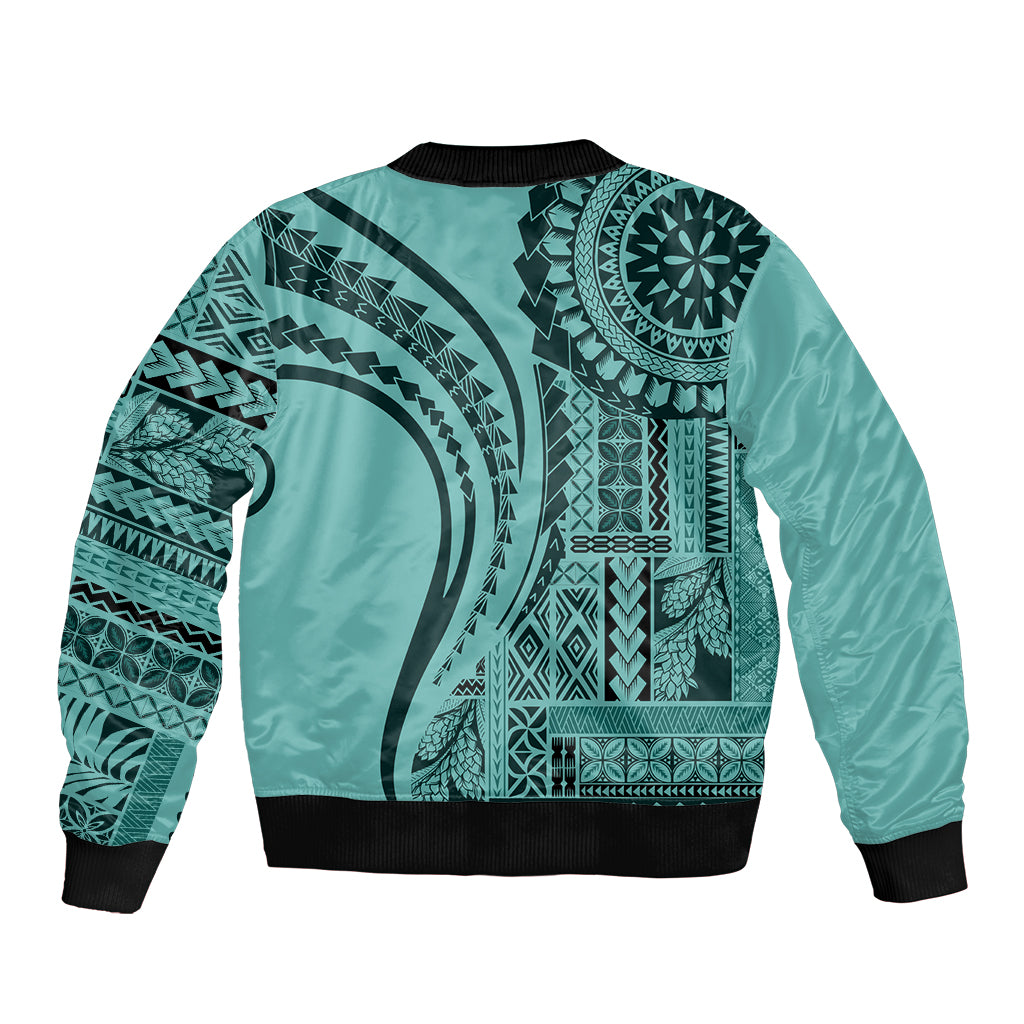 Samoa Siapo Arty Sleeve Zip Bomber Jacket Turquoise Style LT9 - Polynesian Pride