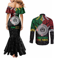 Aotearoa and Cook Islands Mo Te Tiriti Couples Matching Mermaid Dress and Long Sleeve Button Shirt New Zealand Honour The Treaty Ake!Ake!Ake!
