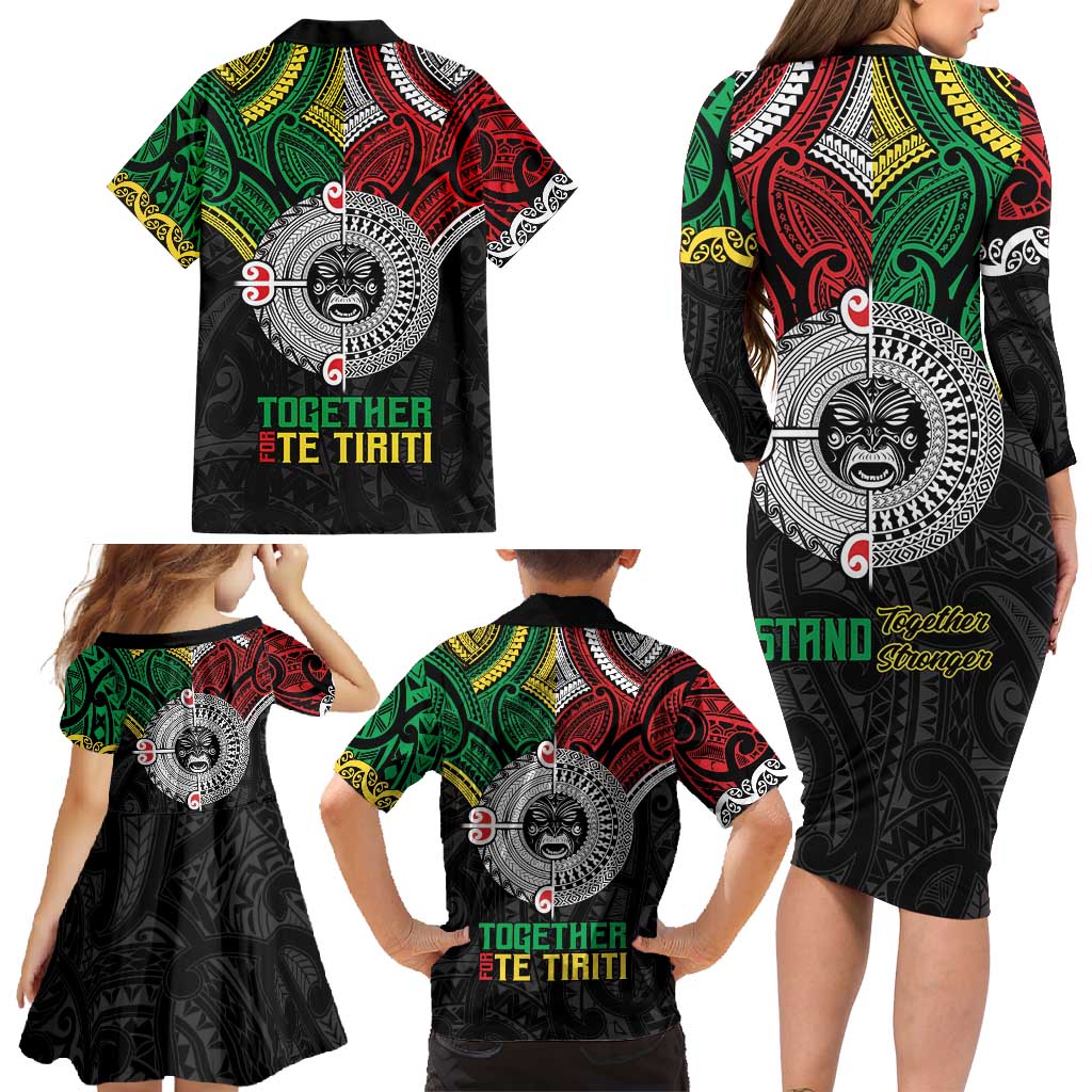 Aotearoa and Cook Islands Mo Te Tiriti Family Matching Long Sleeve Bodycon Dress and Hawaiian Shirt New Zealand Honour The Treaty Ake!Ake!Ake! LT9 - Polynesian Pride