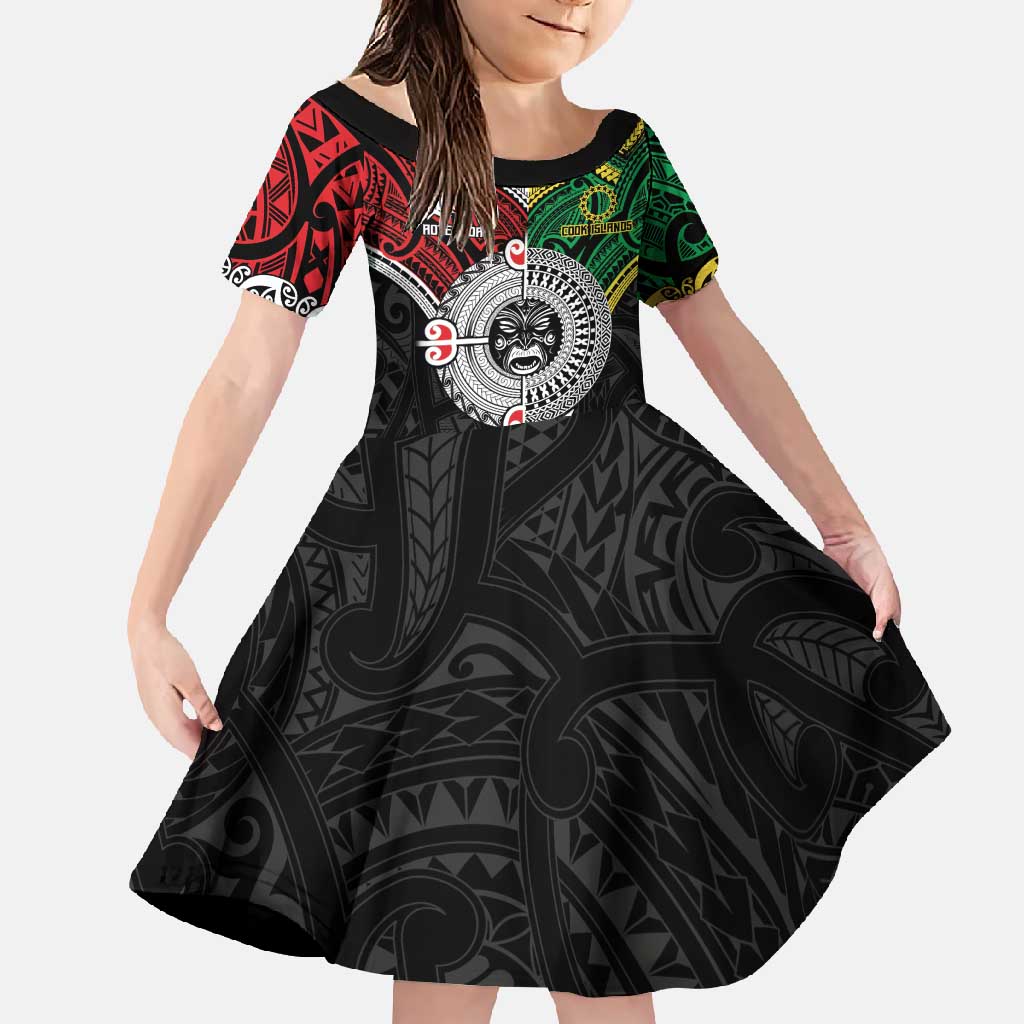 Aotearoa and Cook Islands Mo Te Tiriti Family Matching Mermaid Dress and Hawaiian Shirt New Zealand Honour The Treaty Ake!Ake!Ake! LT9 Daughter's Dress Green - Polynesian Pride