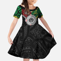 Aotearoa and Cook Islands Mo Te Tiriti Family Matching Off Shoulder Maxi Dress and Hawaiian Shirt New Zealand Honour The Treaty Ake!Ake!Ake! LT9 Daughter's Dress Green - Polynesian Pride