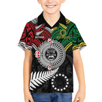 Aotearoa and Cook Islands Mo Te Tiriti Family Matching Off Shoulder Maxi Dress and Hawaiian Shirt New Zealand Honour The Treaty Ake!Ake!Ake! LT9 Son's Shirt Green - Polynesian Pride