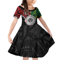 Aotearoa and Cook Islands Mo Te Tiriti Family Matching Off Shoulder Short Dress and Hawaiian Shirt New Zealand Honour The Treaty Ake!Ake!Ake! LT9 Daughter's Dress Green - Polynesian Pride
