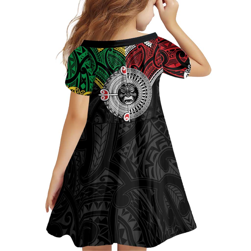 Aotearoa and Cook Islands Mo Te Tiriti Family Matching Off Shoulder Short Dress and Hawaiian Shirt New Zealand Honour The Treaty Ake!Ake!Ake! LT9 - Polynesian Pride