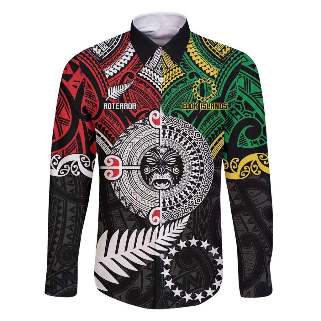 Aotearoa and Cook Islands Mo Te Tiriti Family Matching Tank Maxi Dress and Hawaiian Shirt New Zealand Honour The Treaty Ake!Ake!Ake! LT9 Dad's Shirt - Long Sleeve Green - Polynesian Pride