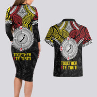 Aotearoa and Niue Mo Te Tiriti Couples Matching Long Sleeve Bodycon Dress and Hawaiian Shirt New Zealand Honour The Treaty Ake!Ake!Ake! LT9 - Polynesian Pride