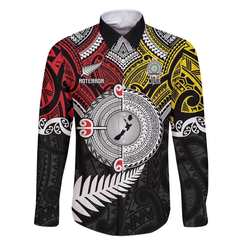 Aotearoa and Niue Mo Te Tiriti Family Matching Tank Maxi Dress and Hawaiian Shirt New Zealand Honour The Treaty Ake!Ake!Ake! LT9 Dad's Shirt - Long Sleeve Gold - Polynesian Pride