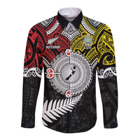 Aotearoa and Niue Mo Te Tiriti Long Sleeve Button Shirt New Zealand Honour The Treaty Ake!Ake!Ake! LT9 Unisex Gold - Polynesian Pride