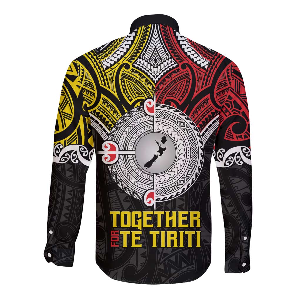 Aotearoa and Niue Mo Te Tiriti Long Sleeve Button Shirt New Zealand Honour The Treaty Ake!Ake!Ake! LT9 - Polynesian Pride
