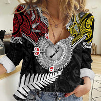 Aotearoa and Niue Mo Te Tiriti Women Casual Shirt New Zealand Honour The Treaty Ake!Ake!Ake! LT9 Female Gold - Polynesian Pride