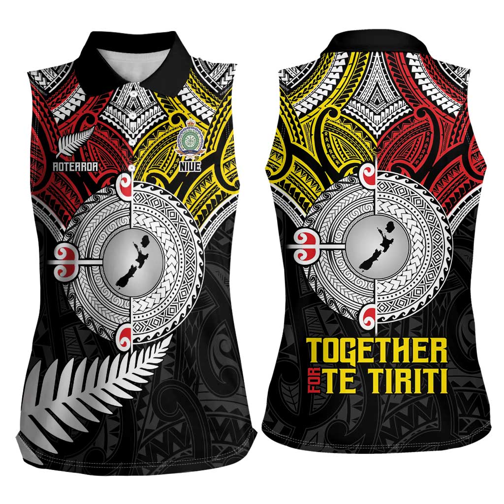 Aotearoa and Niue Mo Te Tiriti Women Sleeveless Polo Shirt New Zealand Honour The Treaty Ake!Ake!Ake! LT9 - Polynesian Pride