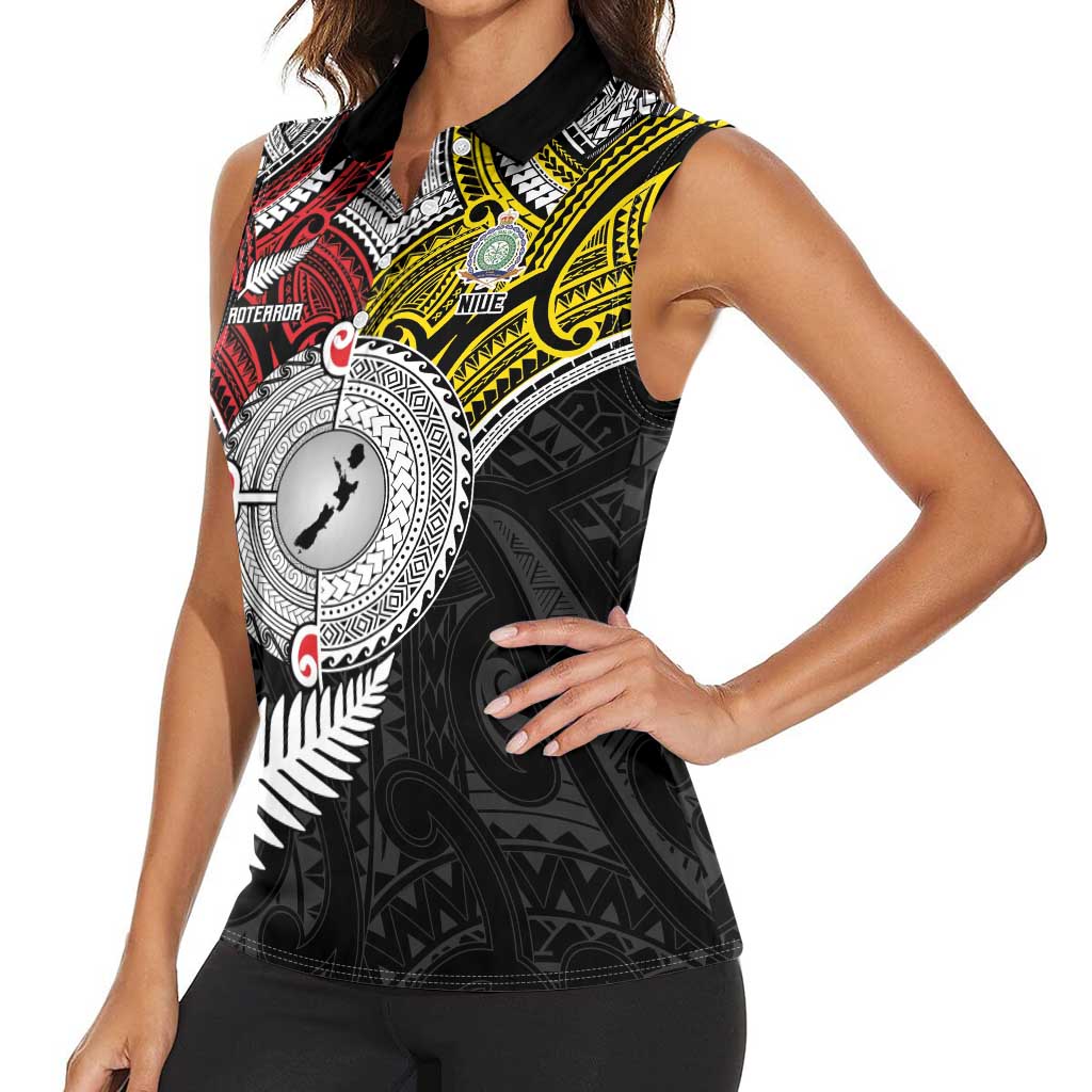 Aotearoa and Niue Mo Te Tiriti Women Sleeveless Polo Shirt New Zealand Honour The Treaty Ake!Ake!Ake! LT9 - Polynesian Pride