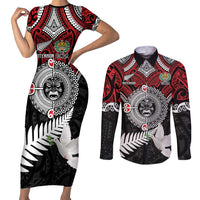 Aotearoa and Tonga Mo Te Tiriti Couples Matching Short Sleeve Bodycon Dress and Long Sleeve Button Shirt New Zealand Honour The Treaty Ake!Ake!Ake!
