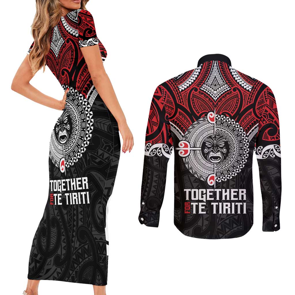 Aotearoa and Tonga Mo Te Tiriti Couples Matching Short Sleeve Bodycon Dress and Long Sleeve Button Shirt New Zealand Honour The Treaty Ake!Ake!Ake!