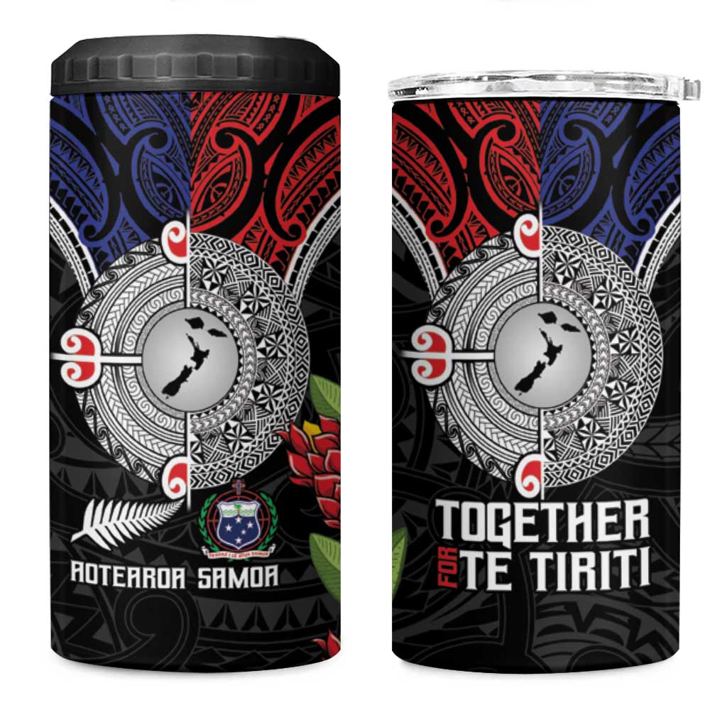 Aotearoa and Samoa Mo Te Tiriti 4 in 1 Can Cooler Tumbler Tangata Moana Stand with Tangata Whenua